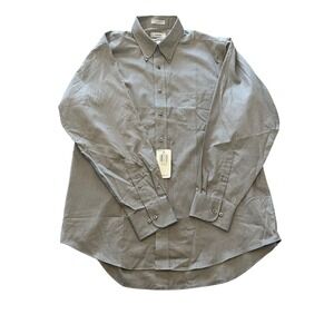 IZOD Mens Dress Shirt Gray 80s 2-Ply Pinpoint Cotton Button Down 17 34/35 XL NWT